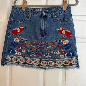 Umgee Red piper embroidered boho skirt. Size L